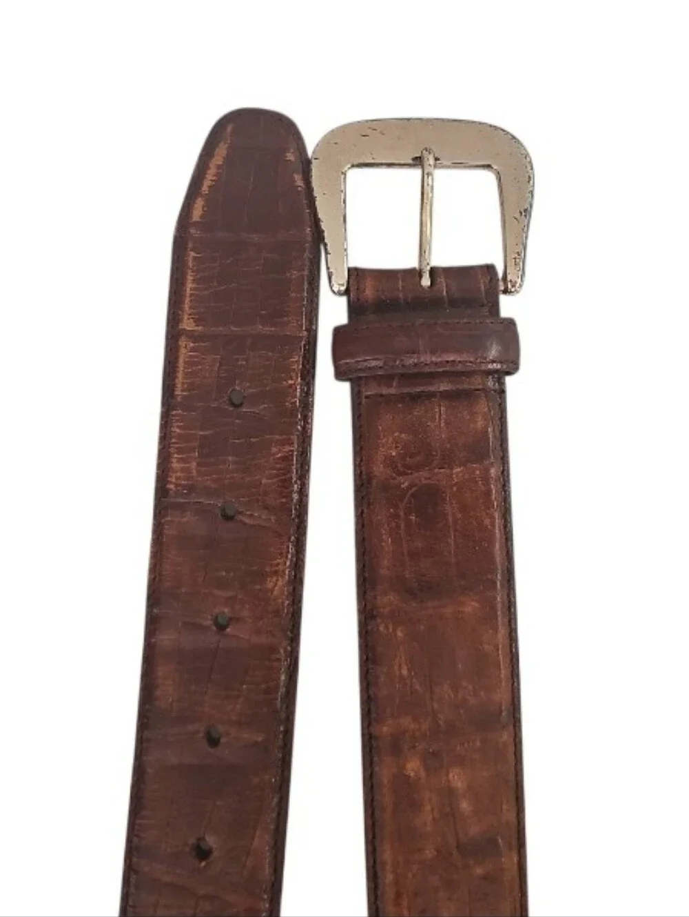 Vintage GAP Genuine Leather Belt Brown Croc Embossed Size 28 Y2K Made in Taiwan